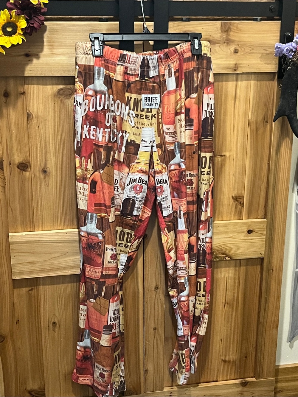 Men's Bourbon Bottle Print Lounge Pants in Brown Multi